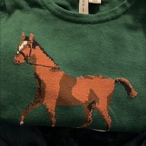 Janie and Jack Green Sweater with Brown Horse Motif